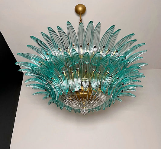 Murano Lysekrone | 82 Klare Gull Turkise Palmeglass