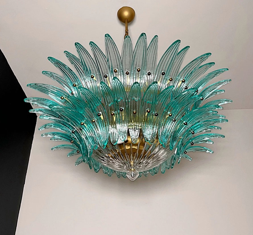 Murano Lysekrone – 82 Klare Turkise Palmeglass – Murano Classics