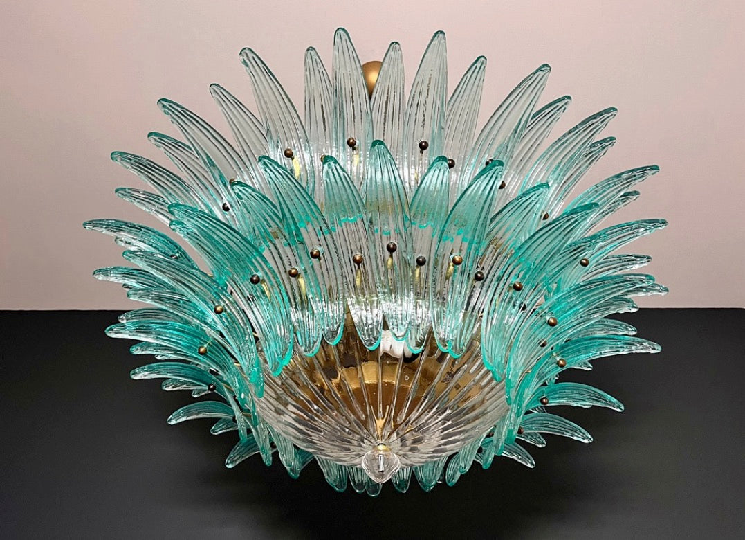 Murano Lysekrone – 82 Klare Turkise Palmeglass – detalj 11 – Murano Classics