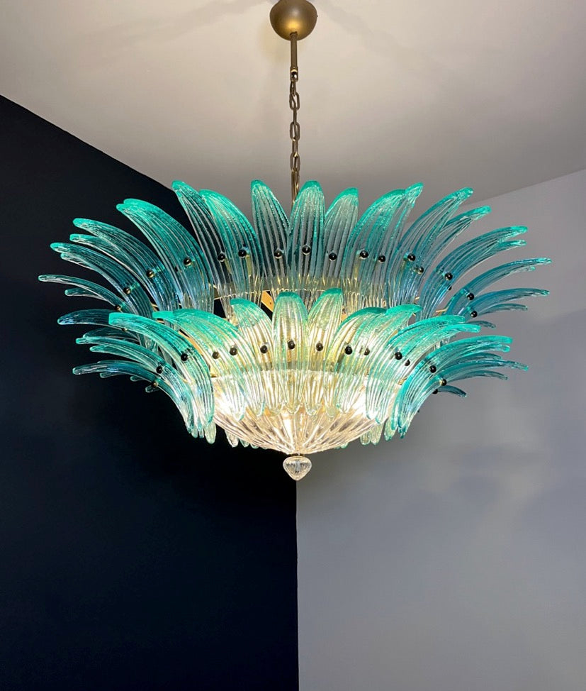 Murano Lysekrone – 82 Klare Turkise Palmeglass – detalj 8 – Murano Classics
