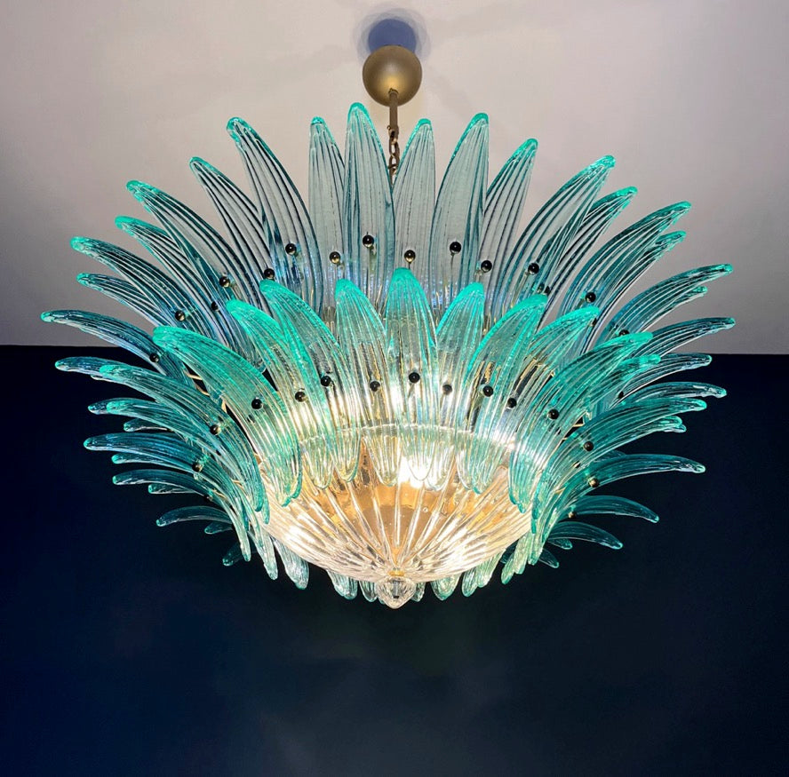Murano Lysekrone – 82 Klare Turkise Palmeglass – detalj 7 – Murano Classics