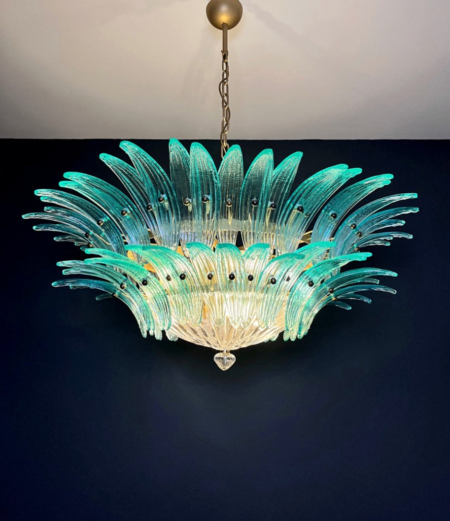 Murano Lysekrone – 82 Klare Turkise Palmeglass – detalj 5 – Murano Classics