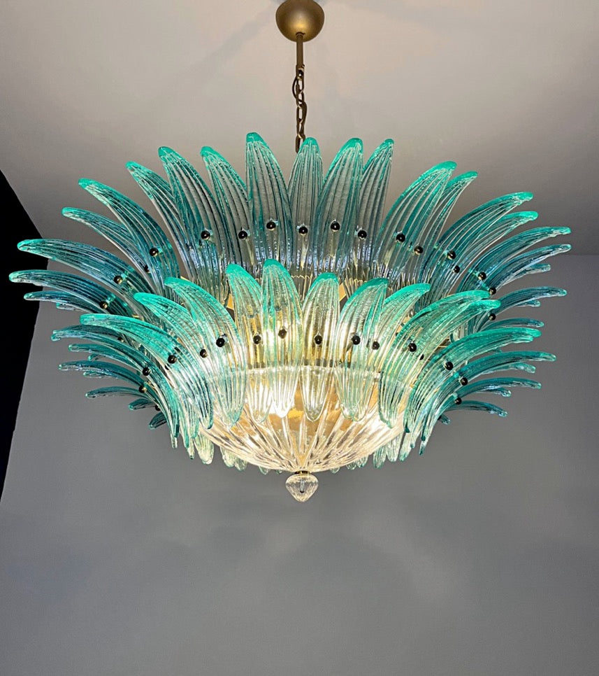 Murano Lysekrone – 82 Klare Turkise Palmeglass – detalj 2 – Murano Classics