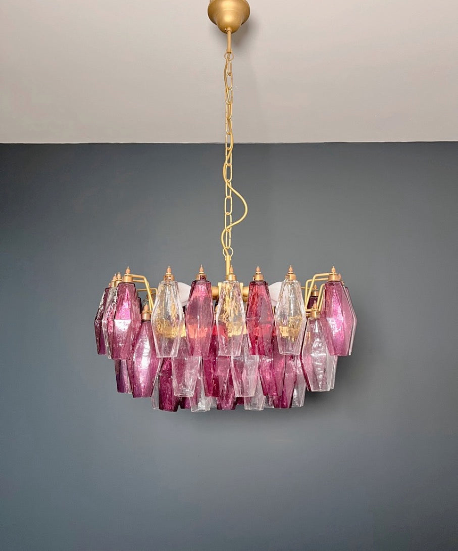 Murano Lysekrone – 56 Klare Lilla Poliedriglass – detalj 11 – Murano Classics