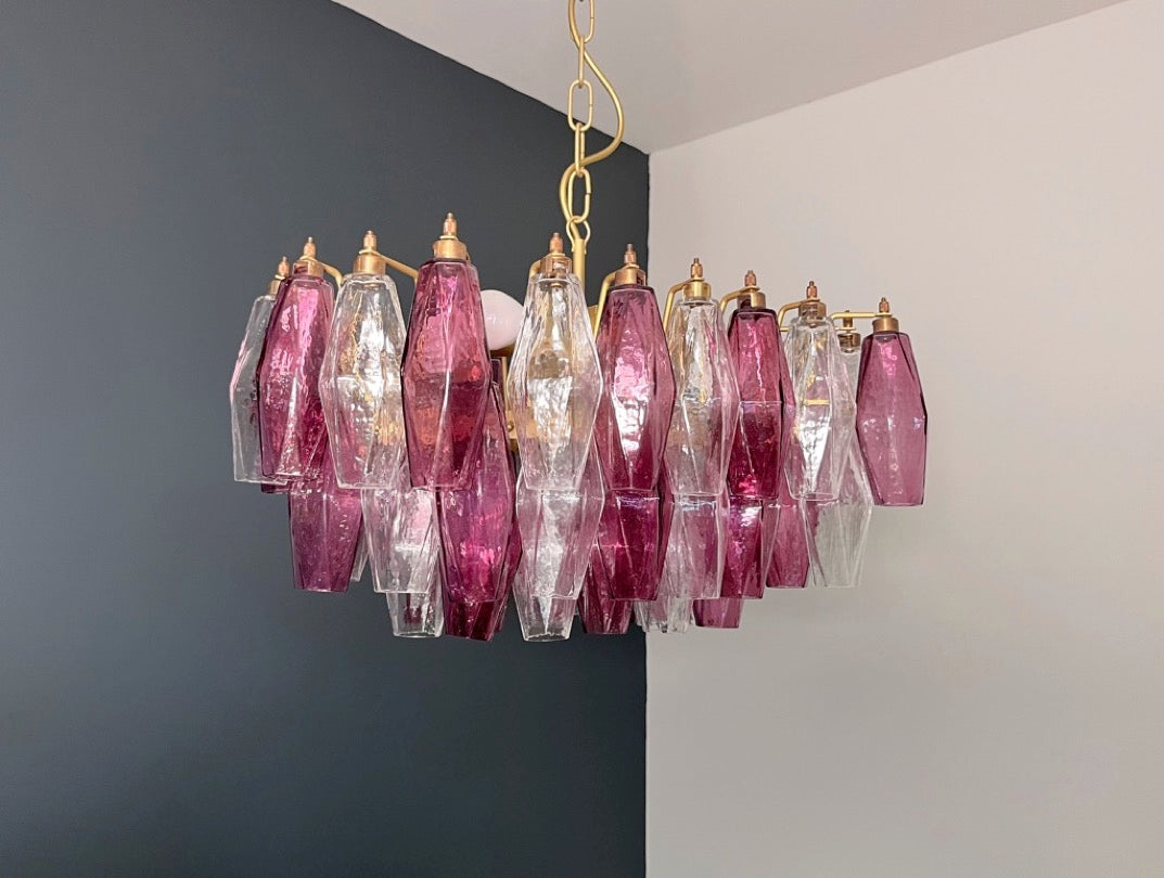Murano Lysekrone – 56 Klare Lilla Poliedriglass – detalj 10 – Murano Classics