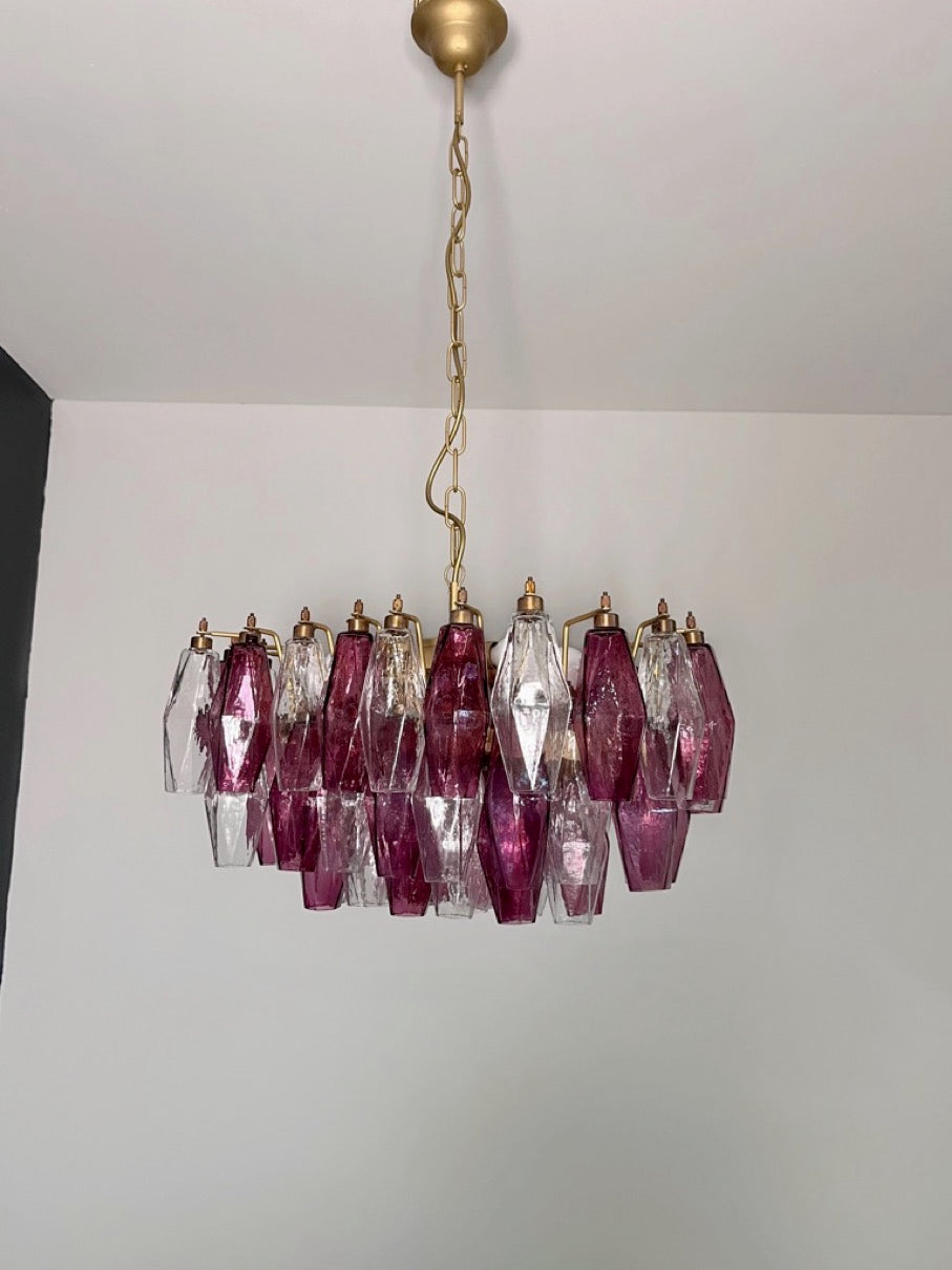 Murano Lysekrone – 56 Klare Lilla Poliedriglass – detalj 9 – Murano Classics