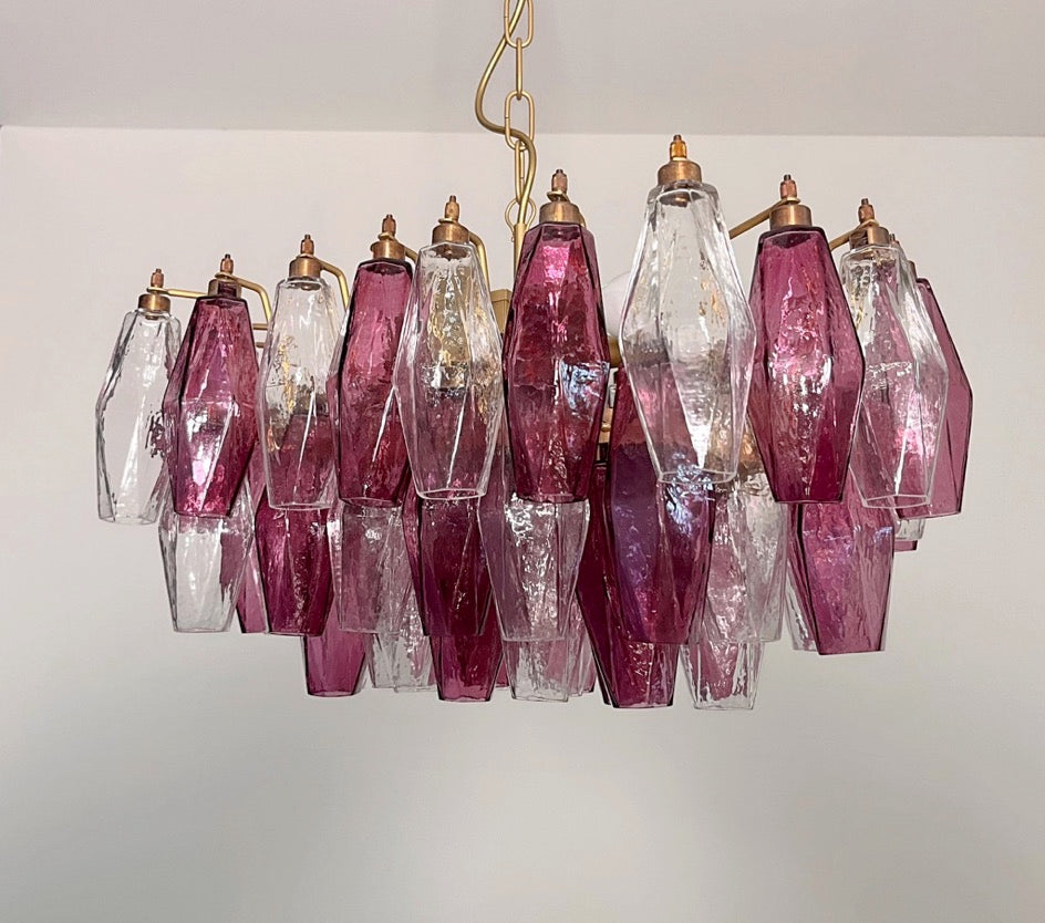 Murano Lysekrone – 56 Klare Lilla Poliedriglass – detalj 8 – Murano Classics