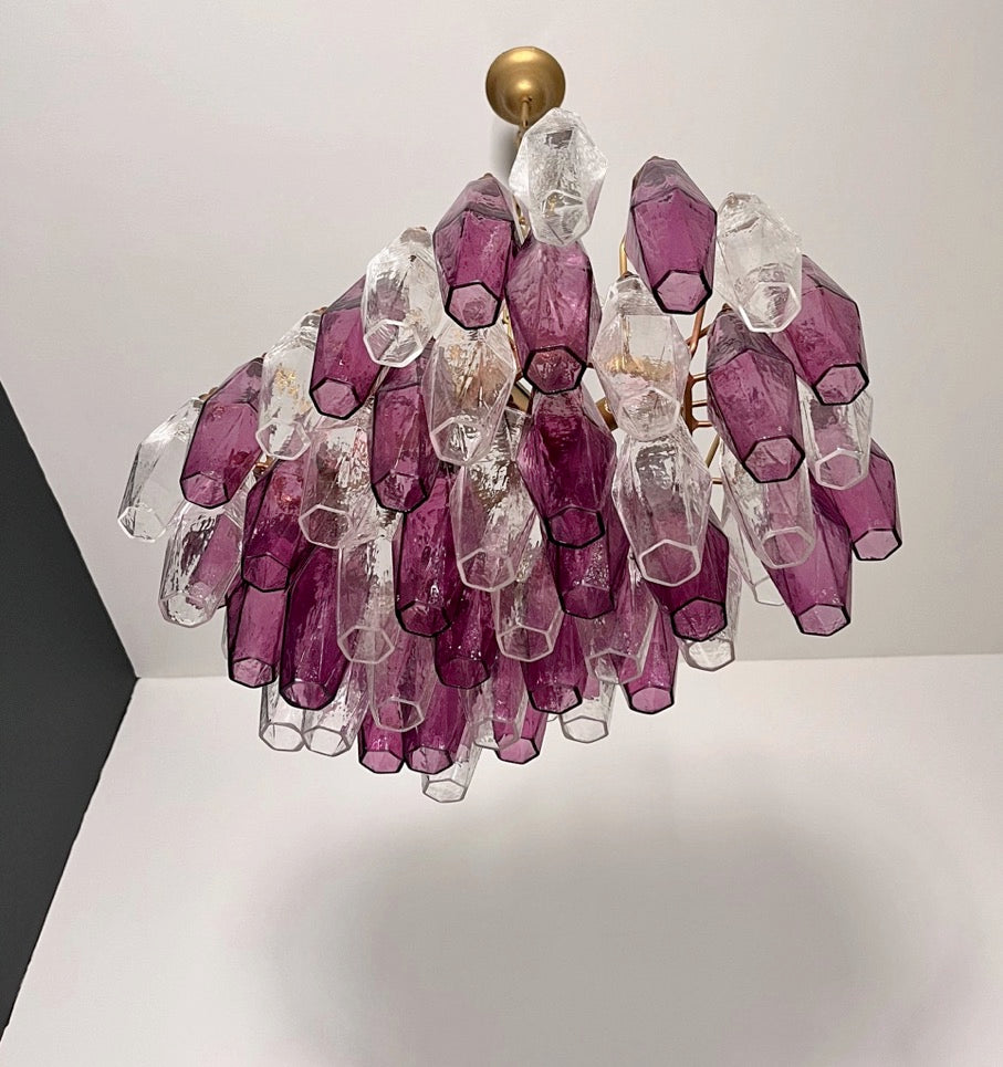 Murano Lysekrone – 56 Klare Lilla Poliedriglass – detalj 7 – Murano Classics