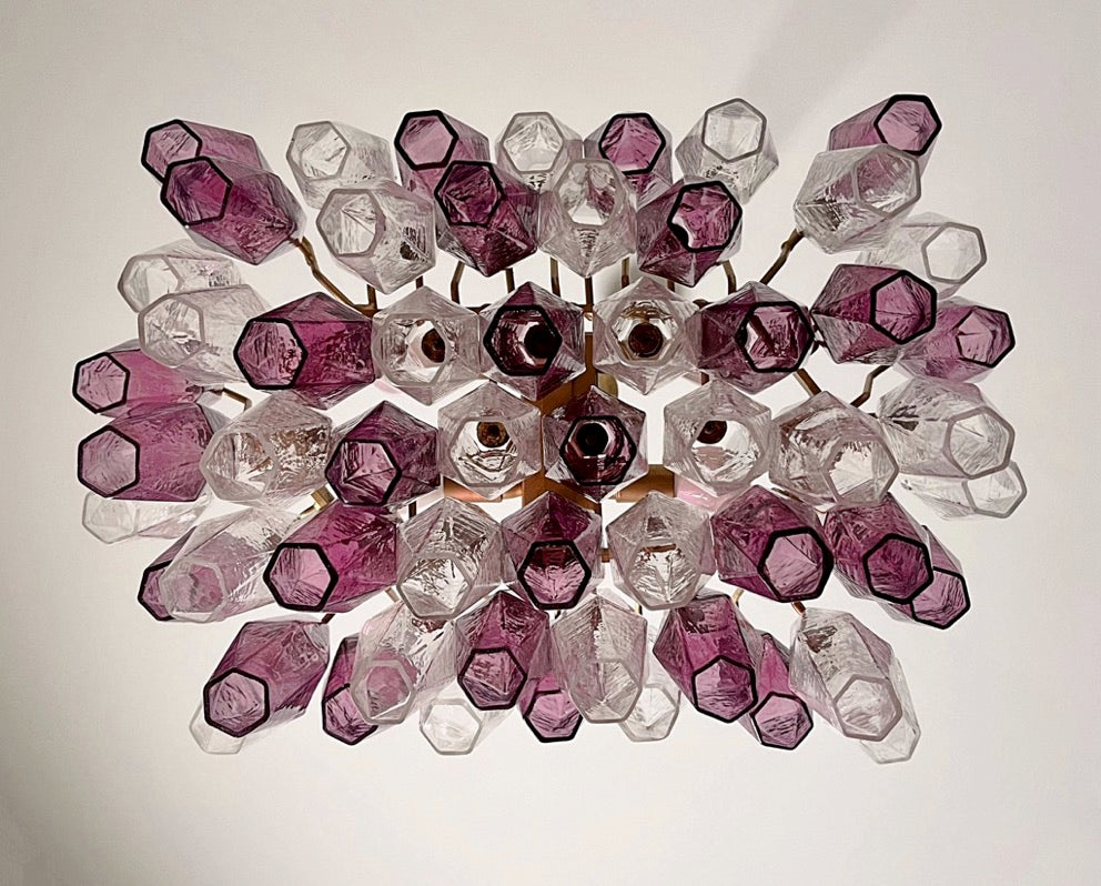 Murano Lysekrone – 56 Klare Lilla Poliedriglass – detalj 6 – Murano Classics