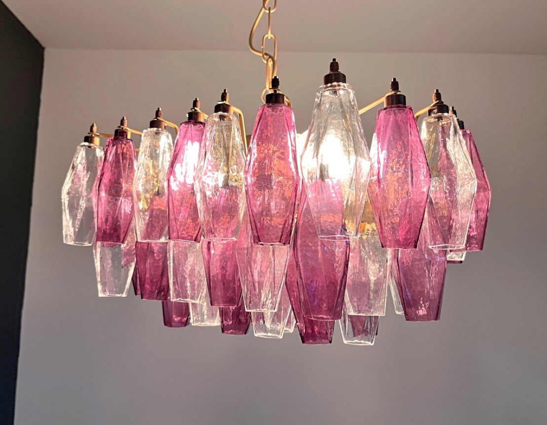 Murano Lysekrone – 56 Klare Lilla Poliedriglass – detalj 5 – Murano Classics