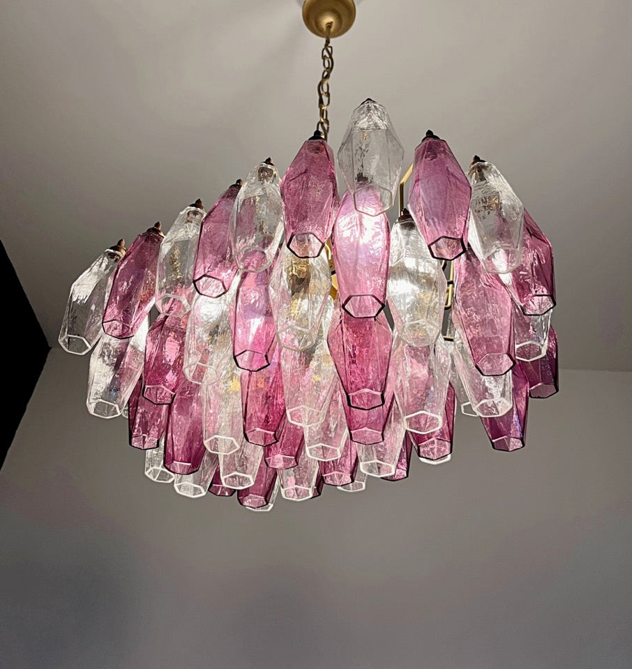 Murano Lysekrone – 56 Klare Lilla Poliedriglass – detalj 3 – Murano Classics