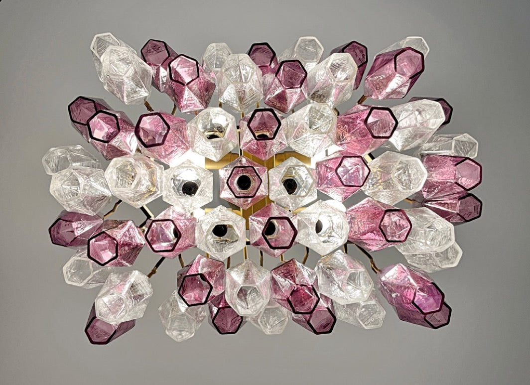 Murano Lysekrone – 56 Klare Lilla Poliedriglass – detalj 2 – Murano Classics