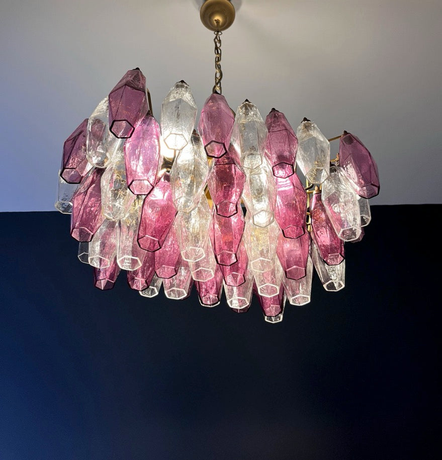Murano Lysekrone – 56 Klare Lilla Poliedriglass – detalj 1 – Murano Classics