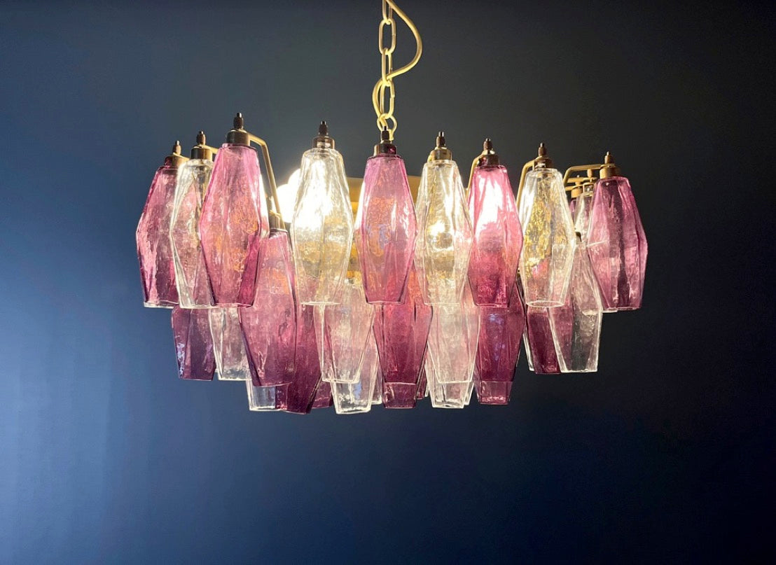 Murano Lysekrone – 56 Klare Lilla Poliedriglass – Murano Classics