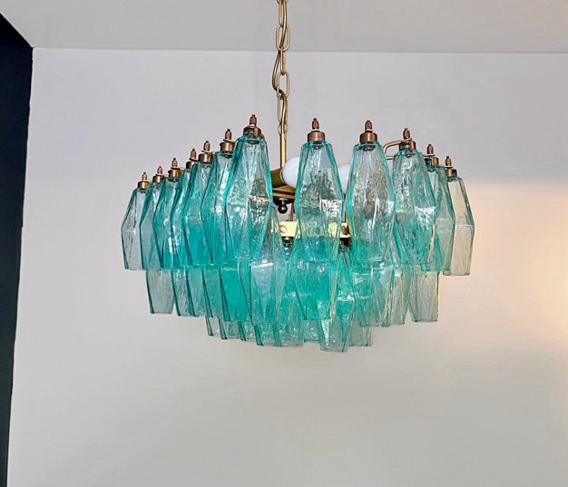 Murano Lysekrone – 56 Turkise Poliedriglass – detalj 9 – Murano Classics