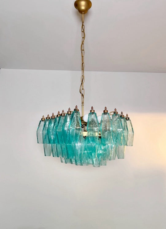 Murano Lysekrone – 56 Turkise Poliedriglass – detalj 8 – Murano Classics
