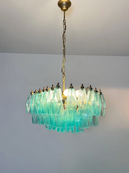 Murano Lysekrone | Gull Turkise Poliedriglass