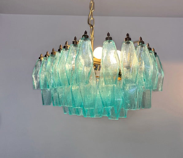 Murano Lysekrone – 56 Turkise Poliedriglass – detalj 2 – Murano Classics