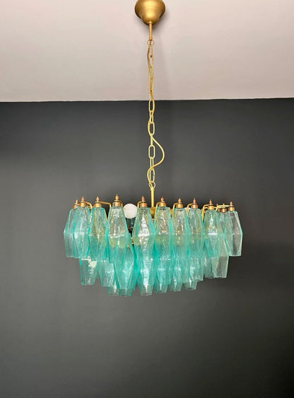 Murano Lysekrone | Gull Turkise Poliedriglass
