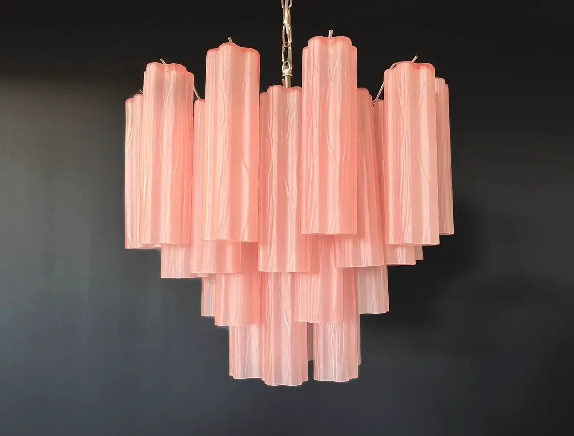 Murano Lysekrone – 36 Rosa Matte Glassrør – detalj 2 – Murano Classics