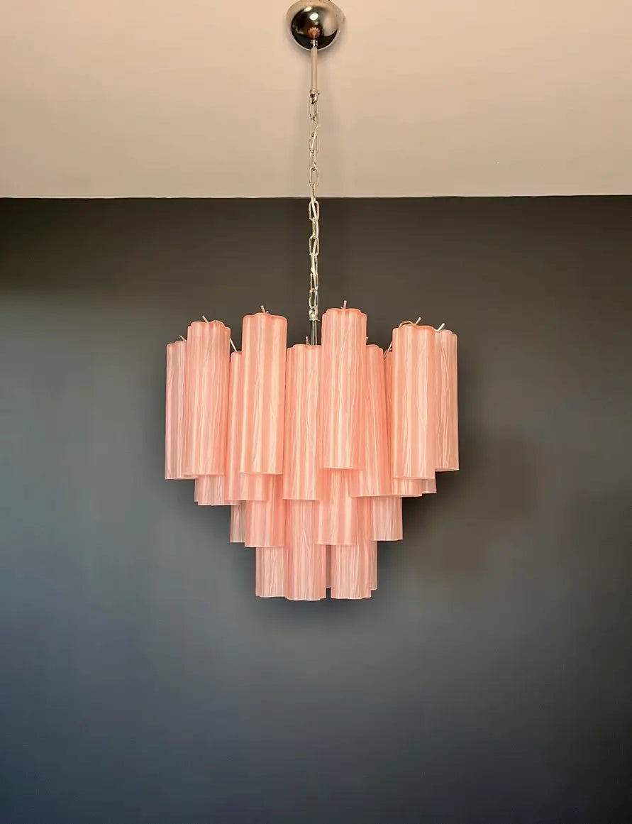 Murano Lysekrone – 36 Rosa Matte Glassrør – detalj 11 – Murano Classics