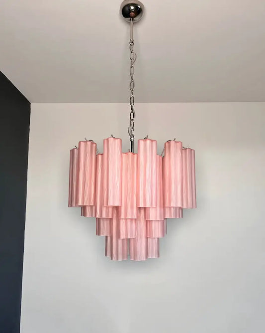 Murano Lysekrone | 36 Rosa Matte Glassrør