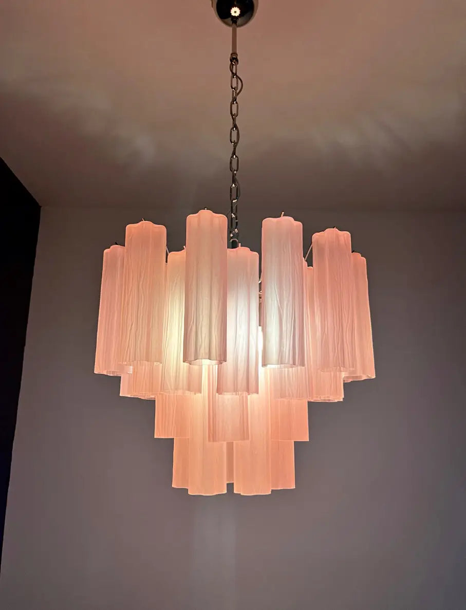 Murano Lysekrone – 36 Rosa Matte Glassrør – detalj 10 – Murano Classics