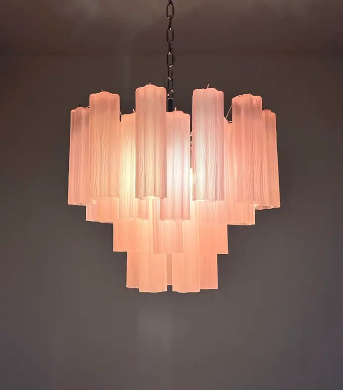 Murano Lysekrone – 36 Rosa Matte Glassrør – detalj 8 – Murano Classics