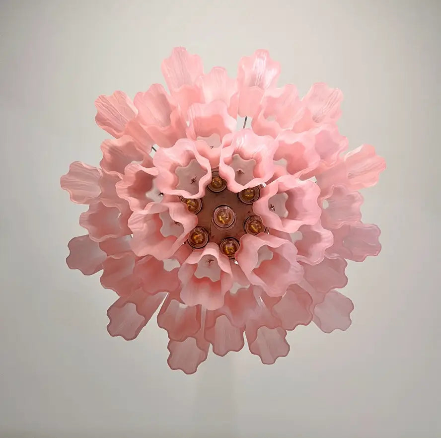 Murano Lysekrone – 36 Rosa Matte Glassrør – detalj 1 – Murano Classics