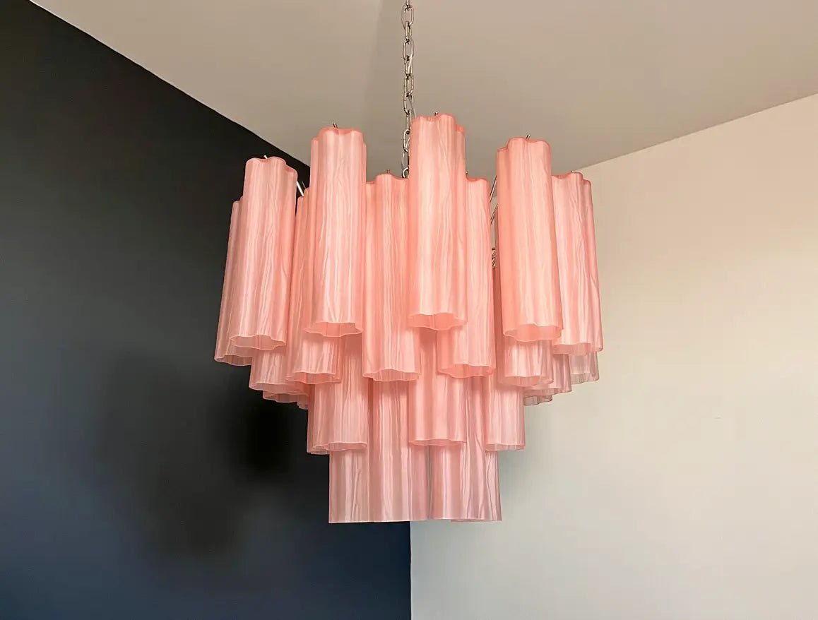 Murano Lysekrone – 36 Rosa Matte Glassrør – detalj 4 – Murano Classics