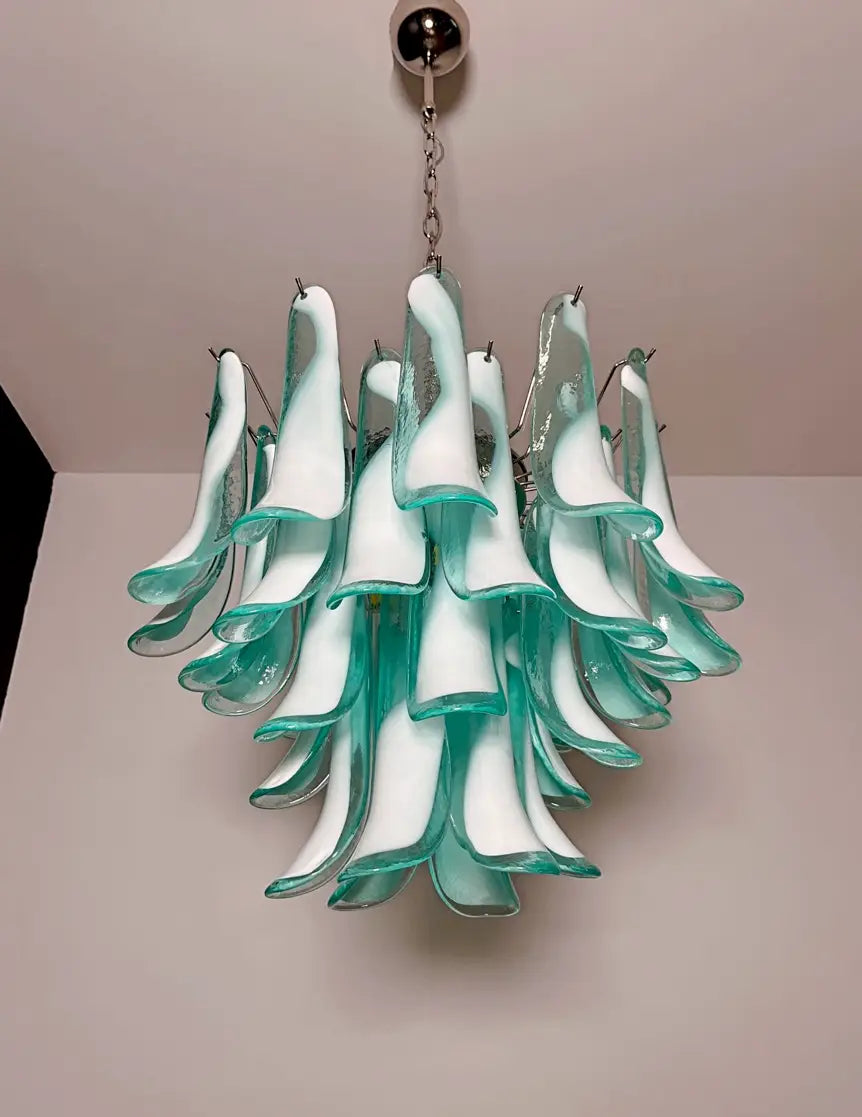 Murano Lysekrone – 36 Turkise Konglebladglass – detalj 4 – Murano Classics