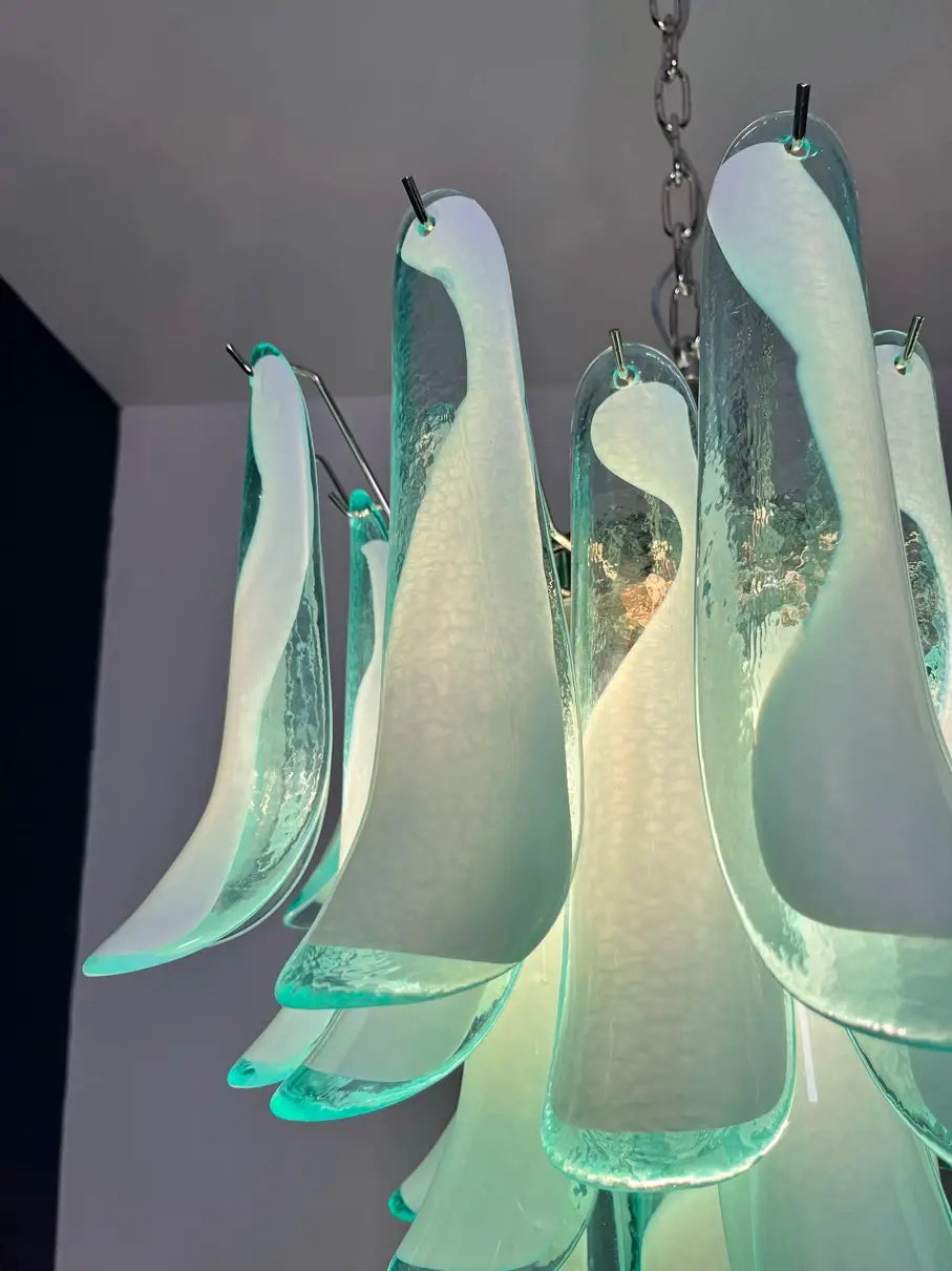 Murano Lysekrone – 36 Turkise Konglebladglass – detalj 7 – Murano Classics