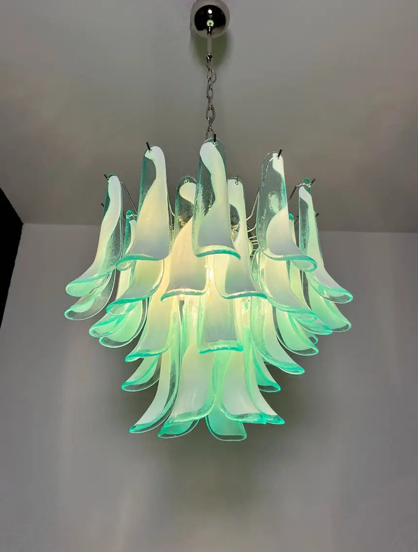 Murano Lysekrone – 36 Turkise Konglebladglass – detalj 8 – Murano Classics