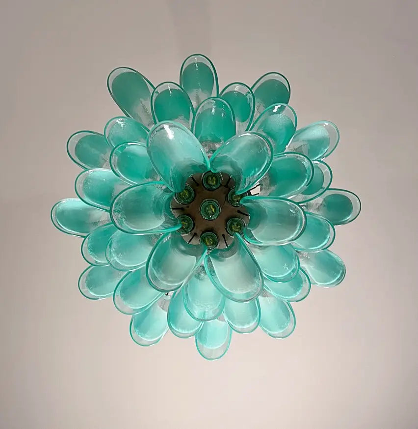 Murano Lysekrone – 36 Turkise Konglebladglass – detalj 1 – Murano Classics