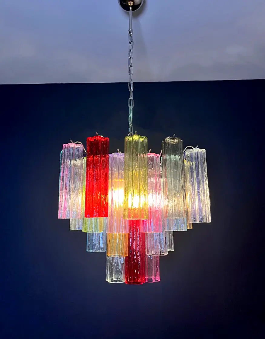 Murano Lysekrone – 36 Multifarget Glassrør – detalj 5 – Murano Classics