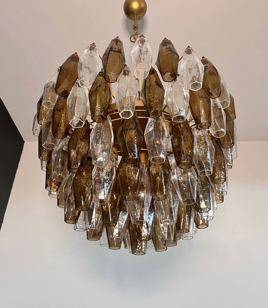 Murano Lysekrone | 111 Klare Røykfargede Gull Poliedriglass