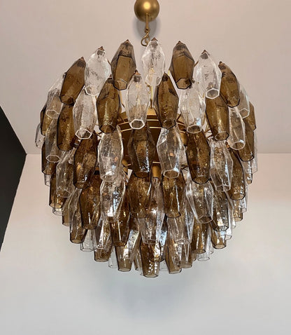 Murano Lysekrone | 111 Klare Røykfargede Gull Poliedriglass