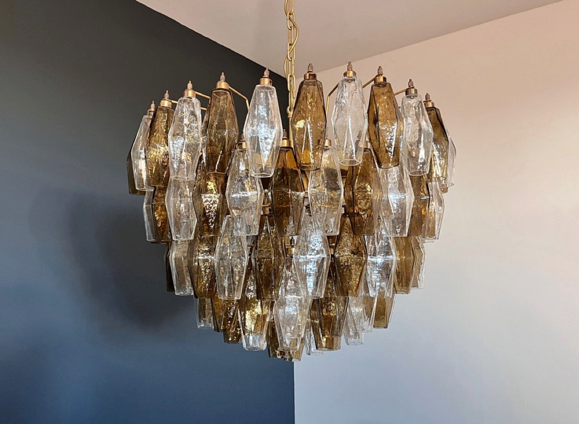 Murano Lysekrone | 111 Klare Røykfargede Gull Poliedriglass