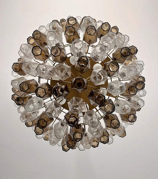 Murano Lysekrone | 111 Klare Røykfargede Gull Poliedriglass