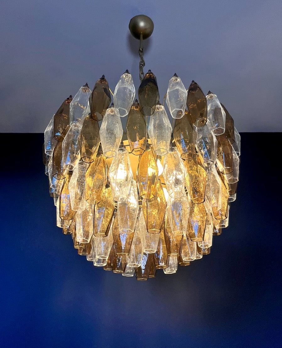 Murano Lysekrone | 111 Klare Røykfargede Gull Poliedriglass