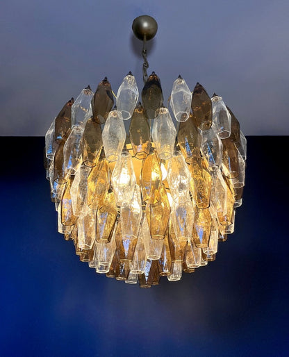 Murano Lysekrone | 111 Klare Røykfargede Gull Poliedriglass