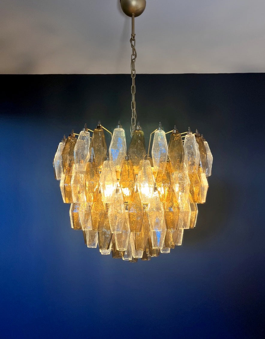 Murano Lysekrone | 111 Klare Røykfargede Gull Poliedriglass