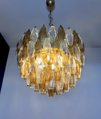 Murano Lysekrone | 111 Klare Røykfargede Gull Poliedriglass