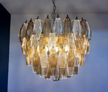 Murano Lysekrone | 111 Klare Røykfargede Gull Poliedriglass