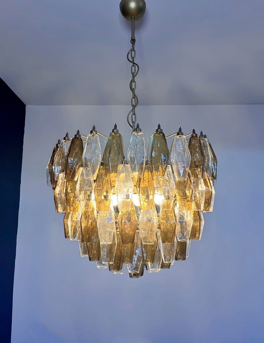 Murano Lysekrone | 111 Klare Røykfargede Gull Poliedriglass