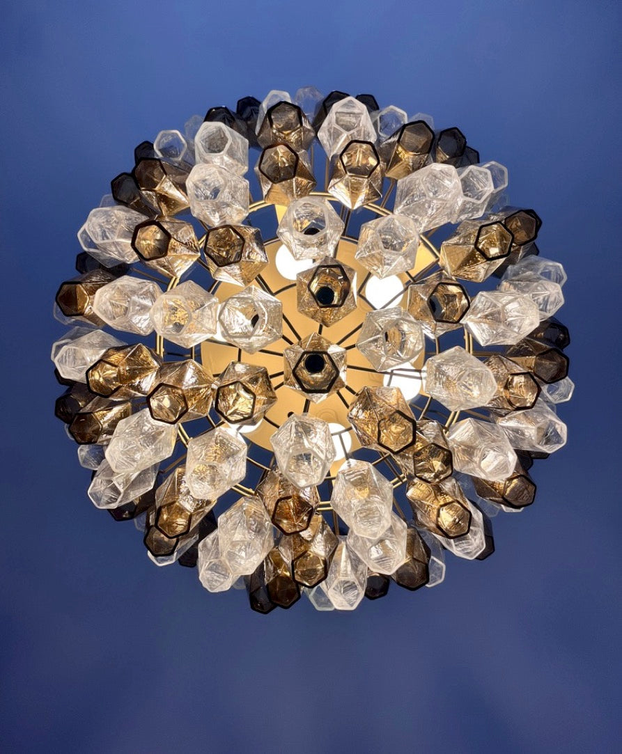 Murano Lysekrone | 111 Klare Røykfargede Gull Poliedriglass