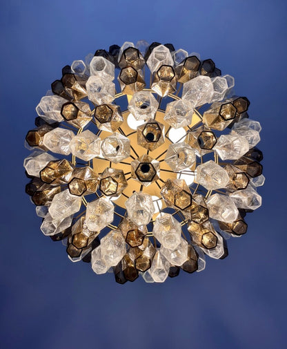 Murano Lysekrone | 111 Klare Røykfargede Gull Poliedriglass