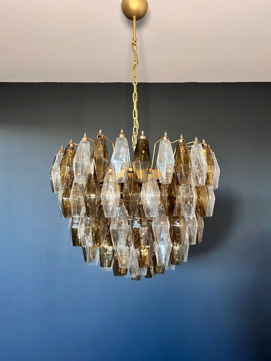 Murano Lysekrone | 111 Klare Røykfargede Gull Poliedriglass