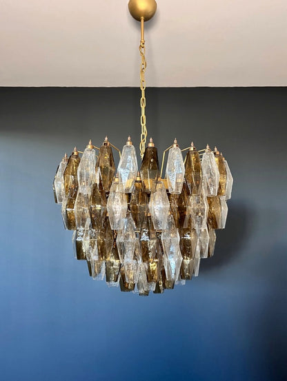 Murano Lysekrone | 111 Klare Røykfargede Gull Poliedriglass