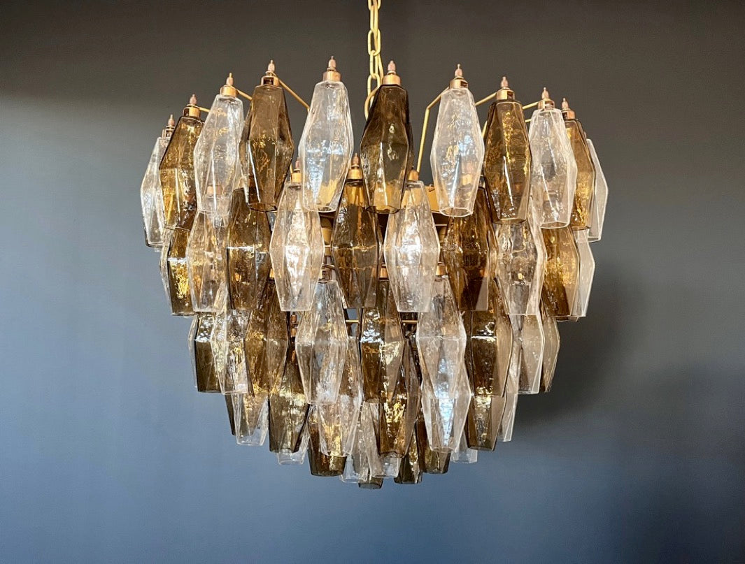 Murano Lysekrone | 111 Klare Røykfargede Gull Poliedriglass